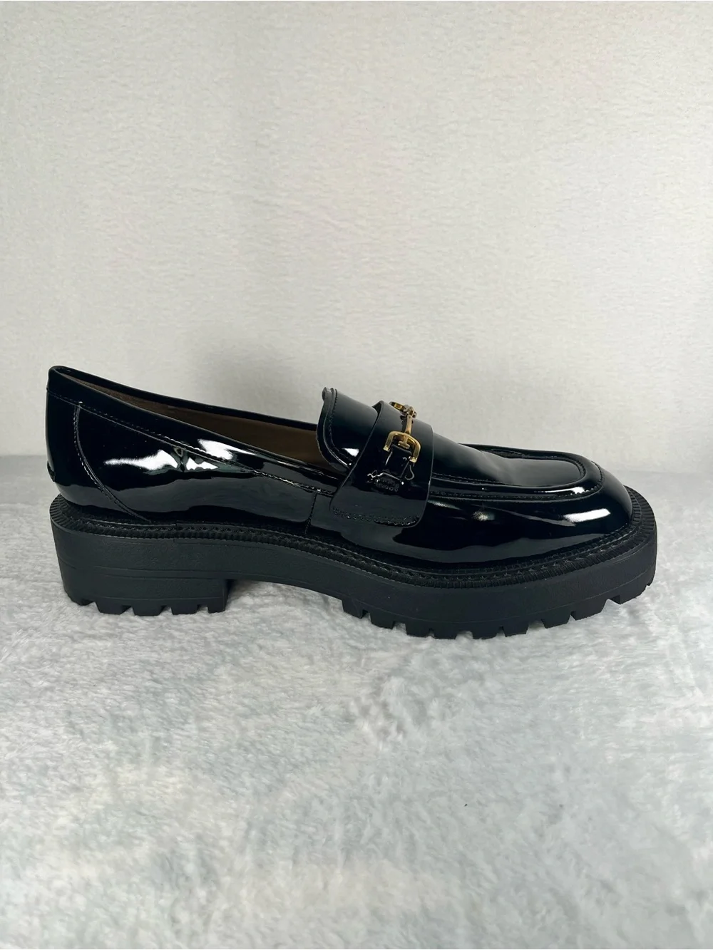 Sam Edelman Laurs Black Patent Leather Chunky Platform Horsebit Lug Loafer 9.5